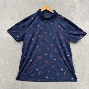 Haggar Polo Shirt Men's Medium Patriotic 4th July Fireworks Print Short Sleeve